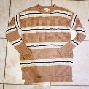 Beige Striped Cozy Knit Sweater Extra Small